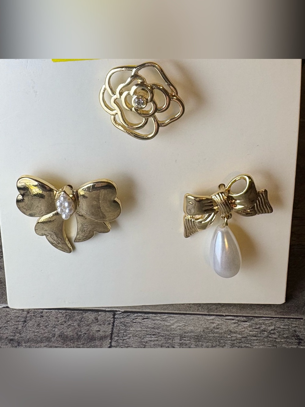 Gold Floral & Bow Pearl Drop Earrings - Women Jewelry